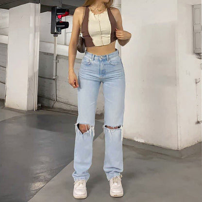 Pantalon en jean pour femme, coupe ample