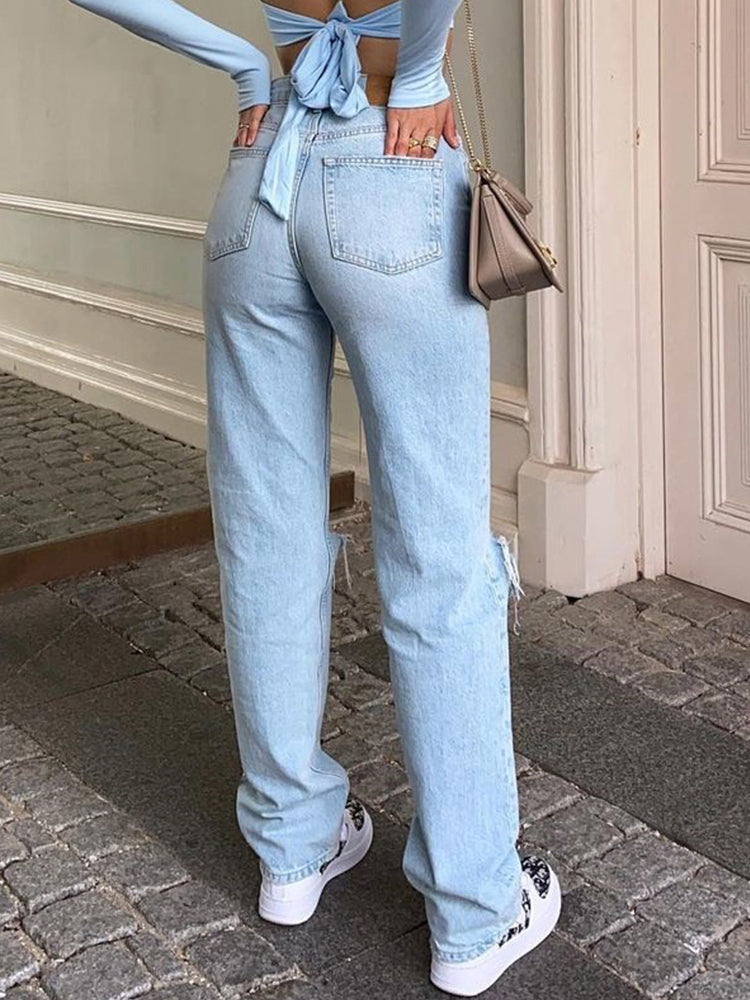 Pantalon en jean pour femme, coupe ample