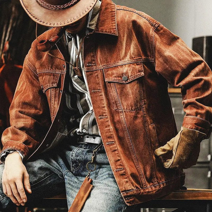 Octavian - veste denim marron pour homme