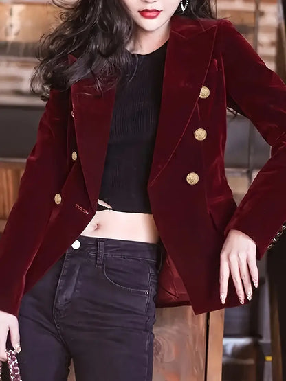 Veste élégante en velours bourgogne pour femme - blazer amincissant