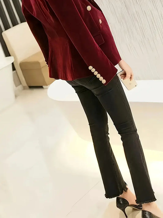 Veste élégante en velours bourgogne pour femme - blazer amincissant