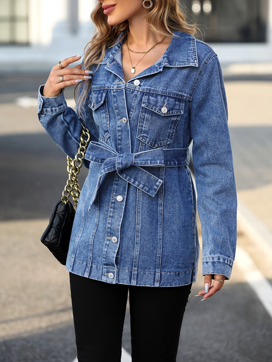 Henna - manteau denim pour femme avec poches à rabat