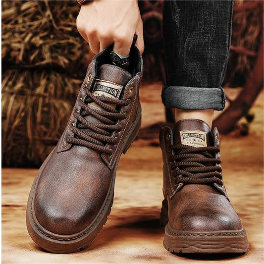 Declan - bottes à lacets en cuir pu vintage